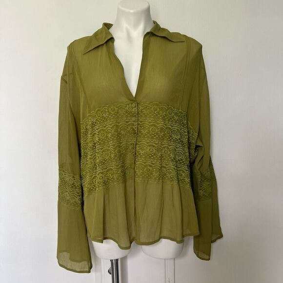 Dress you II 90s Y2K Beaded front crepe long sleeve blouse - Picture 5 of 16